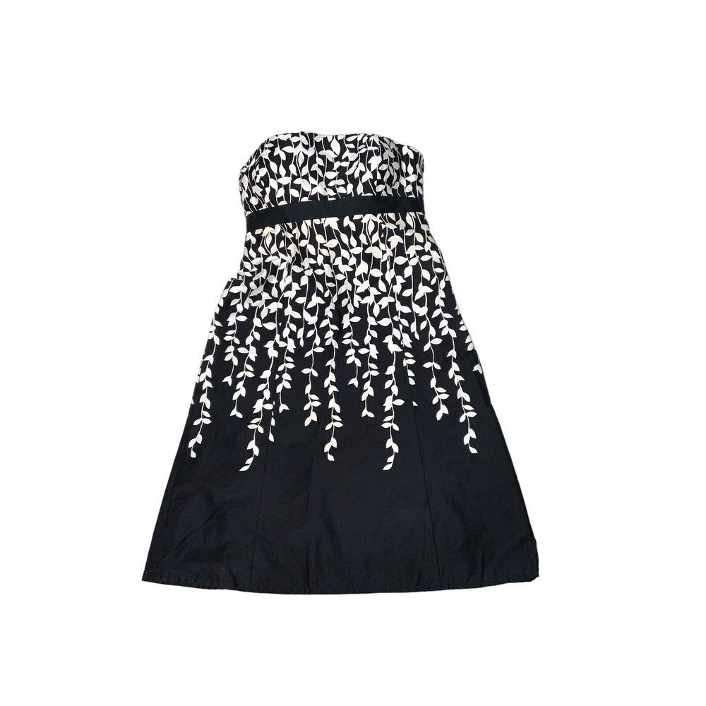 Ann Taylor LOFT Strapless Summer Dress Black White Vine Floral Fit Flare 8